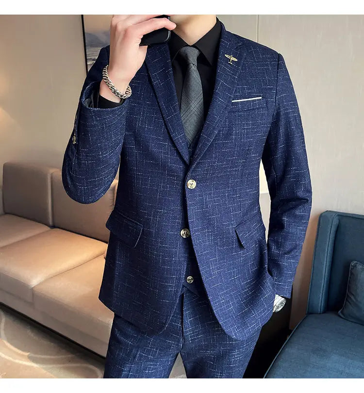 Suit  Men's Fashion Banquet Slimming Striped Dance Singer Trendy Host Casual Wedding Banquet Dress Male Star Performance Suit