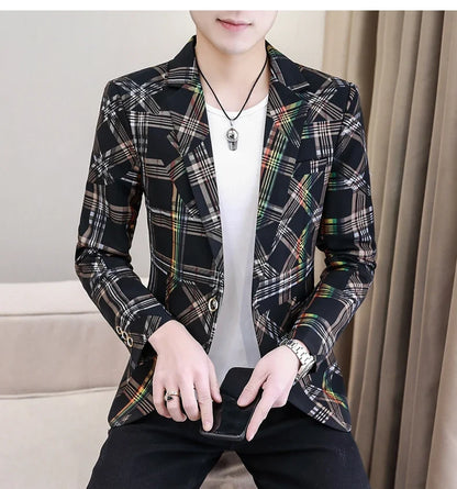 Blazer New Men's Fashion Business Plaid Gentleman Slim Fit Shopping Outdoor Performance Wedding Banquet Casual Blazer
