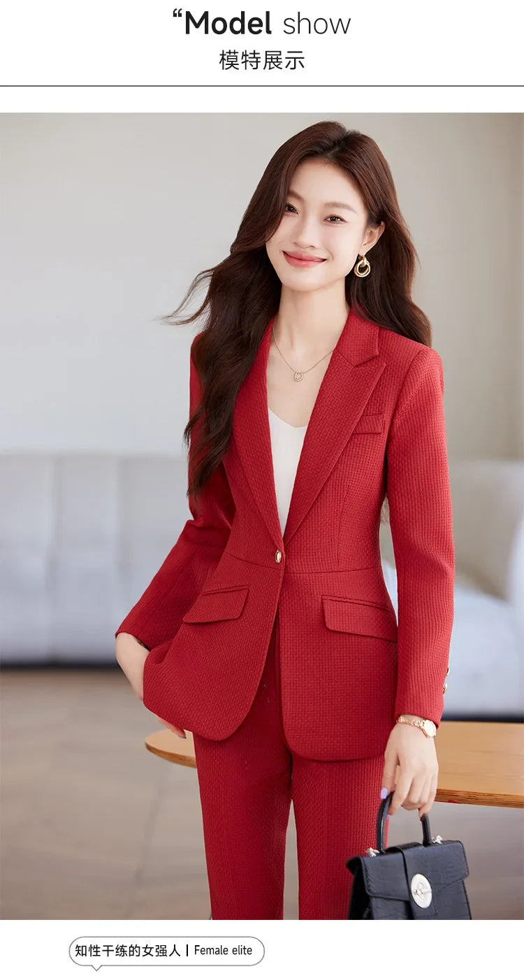 Casual Blazer Suits for Women Office Wear Long Sleeve Single Button Jacket 2 Pieces Set Chic Fashion Pant Suits Elegant Ladies