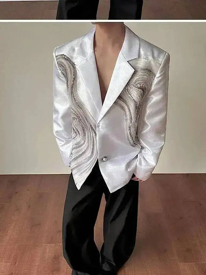 2026 New Original Luxury Temperament Sequin Gauze Patchwork Design Blazer Coat Men Elegant Handsome Casual Jacket JY7013