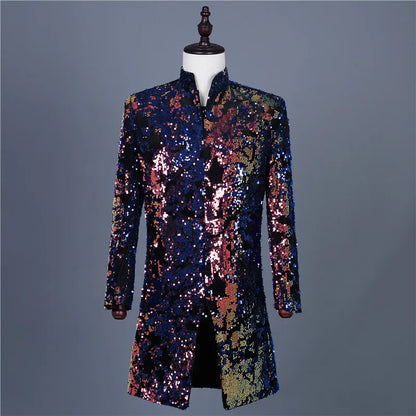 Fashion Velvet Sequin Men Suit Coat Evening Banquet Shiny Slim Fit Jacket 1 Piece Stage Performance Stylish Classic Costumes LH