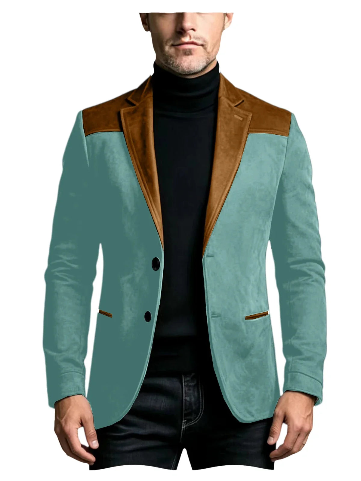 Men Suede Patchwork Lapel Blazer Slim Fit Color Block Suit Jacket Business Streetwear Outerwear For Party Daily Evening Outfits