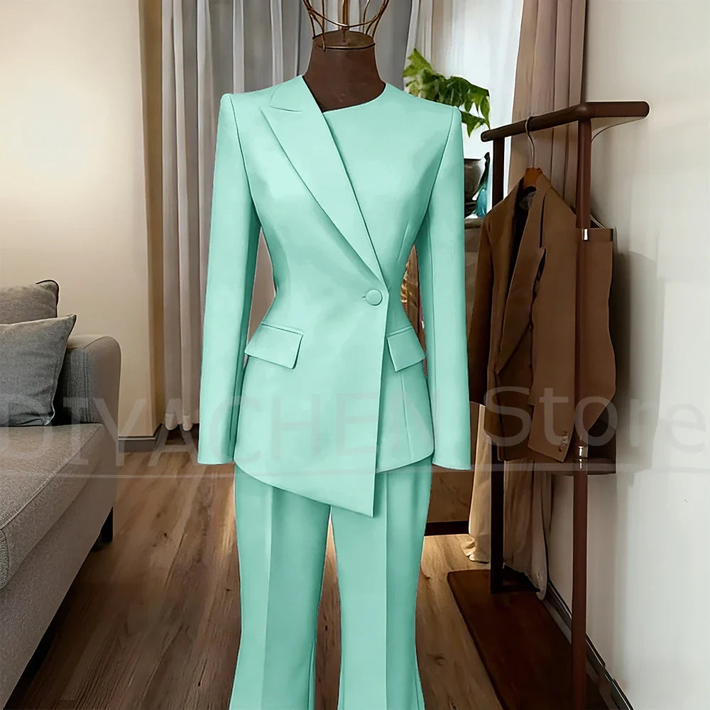 Women's Suit Slim Fit Blazer and Flared Trousers Elegant Formal Outfits Office Casual Party Fashion Pants Sets Two Piece