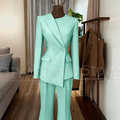 Women's Suit Slim Fit Blazer and Flared Trousers Elegant Formal Outfits Office Casual Party Fashion Pants Sets Two Piece