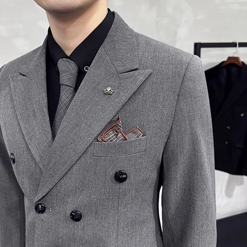Men's Double-Breasted 2-Piece Suit – Slim Fit, Formal Business & Wedding