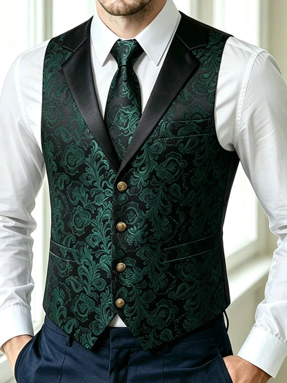 Men's Jacquard Floral Vest & Bowtie Set for Wedding & Formal Events – Yellow