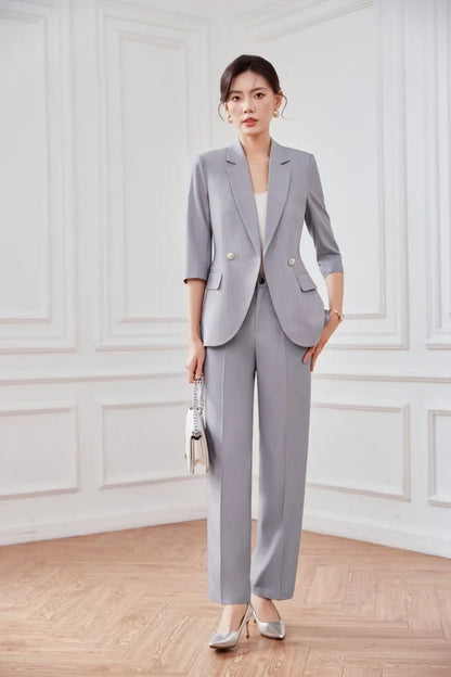 Mid-sleeved fashionable business women's clothing, high-quality two-piece suit jacket + pants, new spring 2026