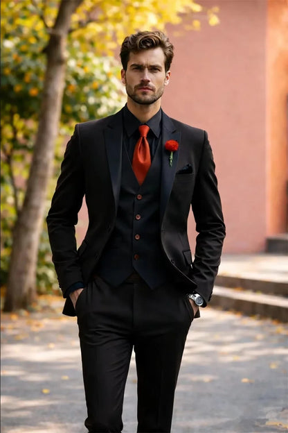 Men's 3-Piece Slim Fit Suit – Groomsmen & Wedding Suit – Jacket, Vest & Pants