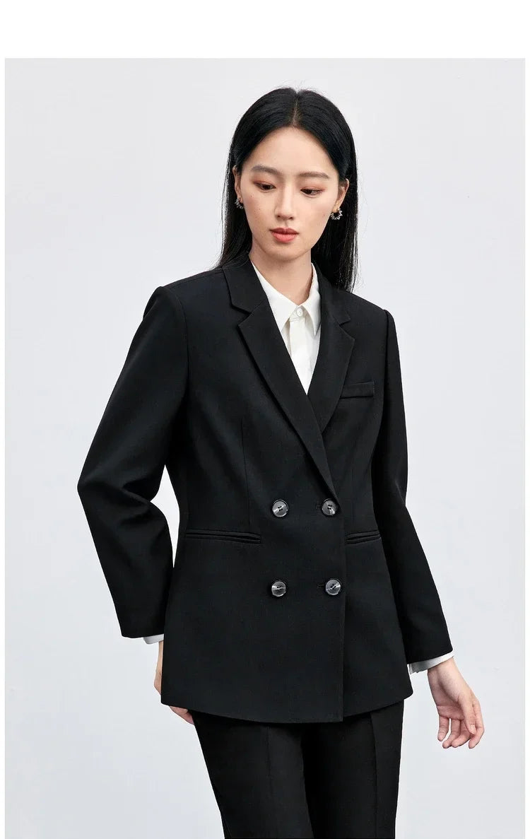 Women Tailored Blazer Coat Double‑Breasted Notch Lapel  Formal Outerwear 2026 Autumn Elegant Commute Jacket 153XC8812X