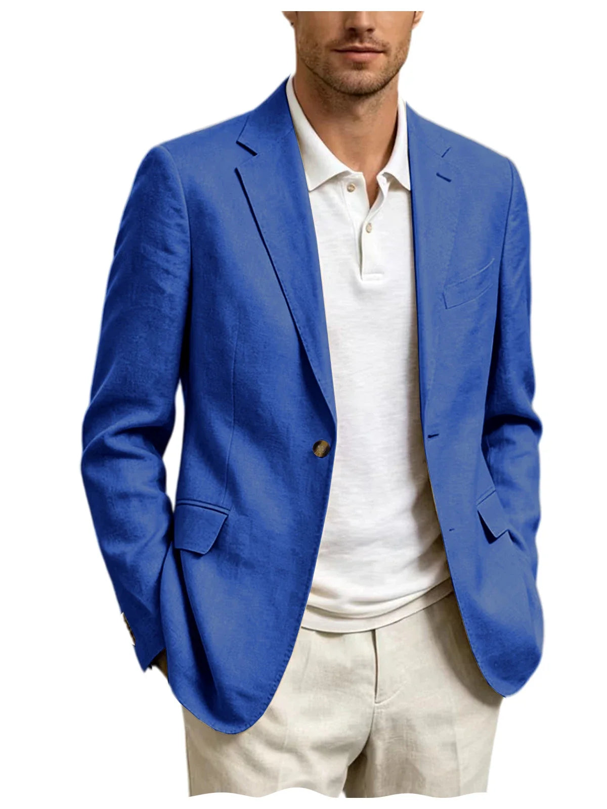 Men's Linen Blend Blazer One Button Lightweight Casual Business Suit Jacket Slim Fit Formal Sport Coat For Wedding Party Office