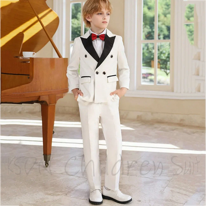Handsome Peaked Lapel Suit For Boys Slim Fit Double Breasted High Quality Boy Wedding Suit Costume Formal Party Kid Clothes