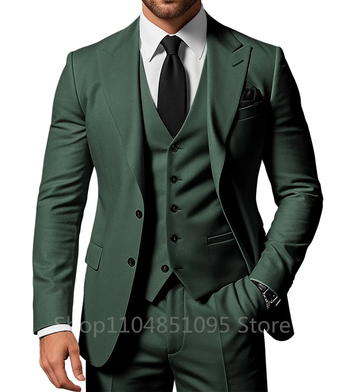 Costume de Mariage Homme Formel Solide - Marié, Garçon d'Honneur, Fête, Bal, Affaires, Bureau - Ensemble 3 Pièces : Blazer, Gilet, Pantalon