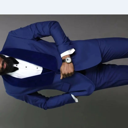 Royal Blue Slim Fit Groom Tuxedo 3-Piece Set with Velvet Shawl Lapel Formal Men's Suit for Wedding African Fashion
