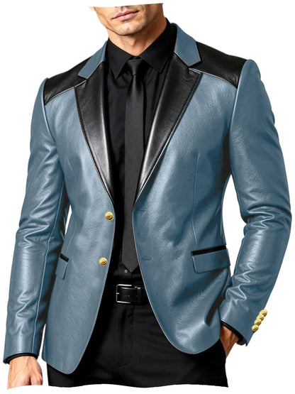 PU Leather Men's Suit Blazer Patchwork Style Wedding Groom Tuxedo Formal Office Prom Jacket High Quality Business Casual Coat