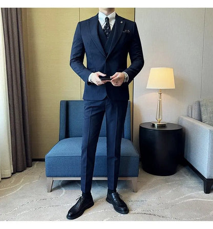Men's Slim Fit 2-Piece Suit – Striped Single-Breasted Blazer and Trousers for Wedding, Business & Formal Wear