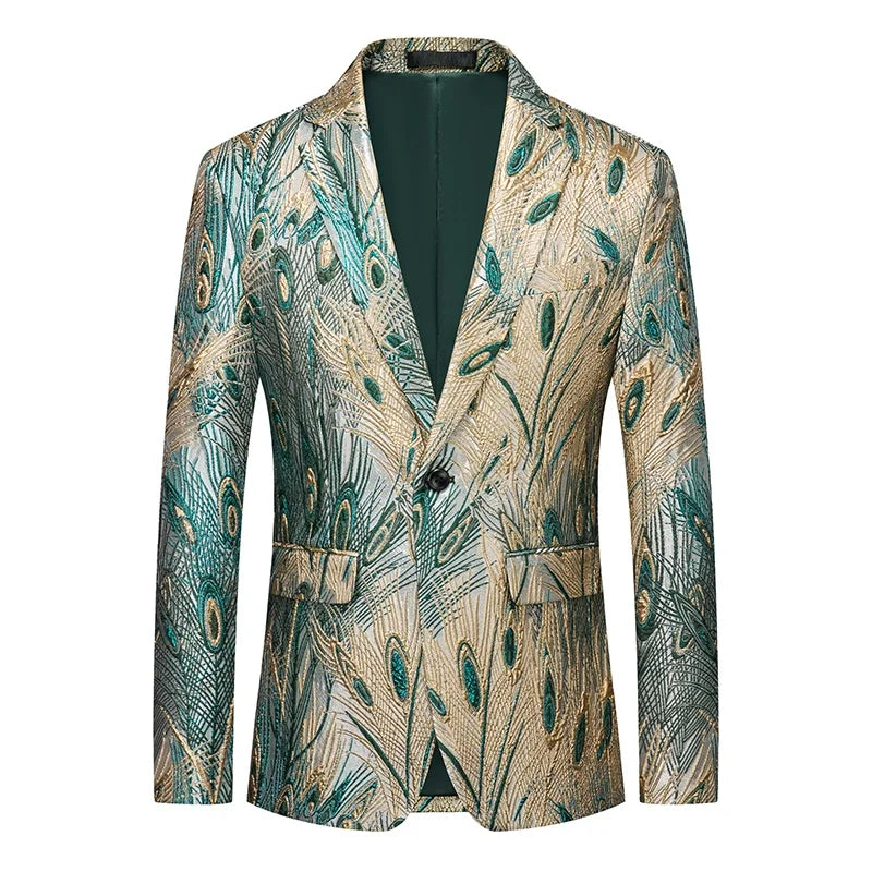 Men's Jacquard Blazer Slim Fit Single Breasted Smart Casual & Formal Wedding Jacket