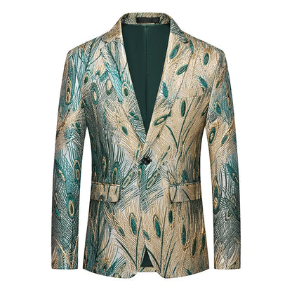Men's Jacquard Blazer Slim Fit Single Breasted Smart Casual & Formal Wedding Jacket