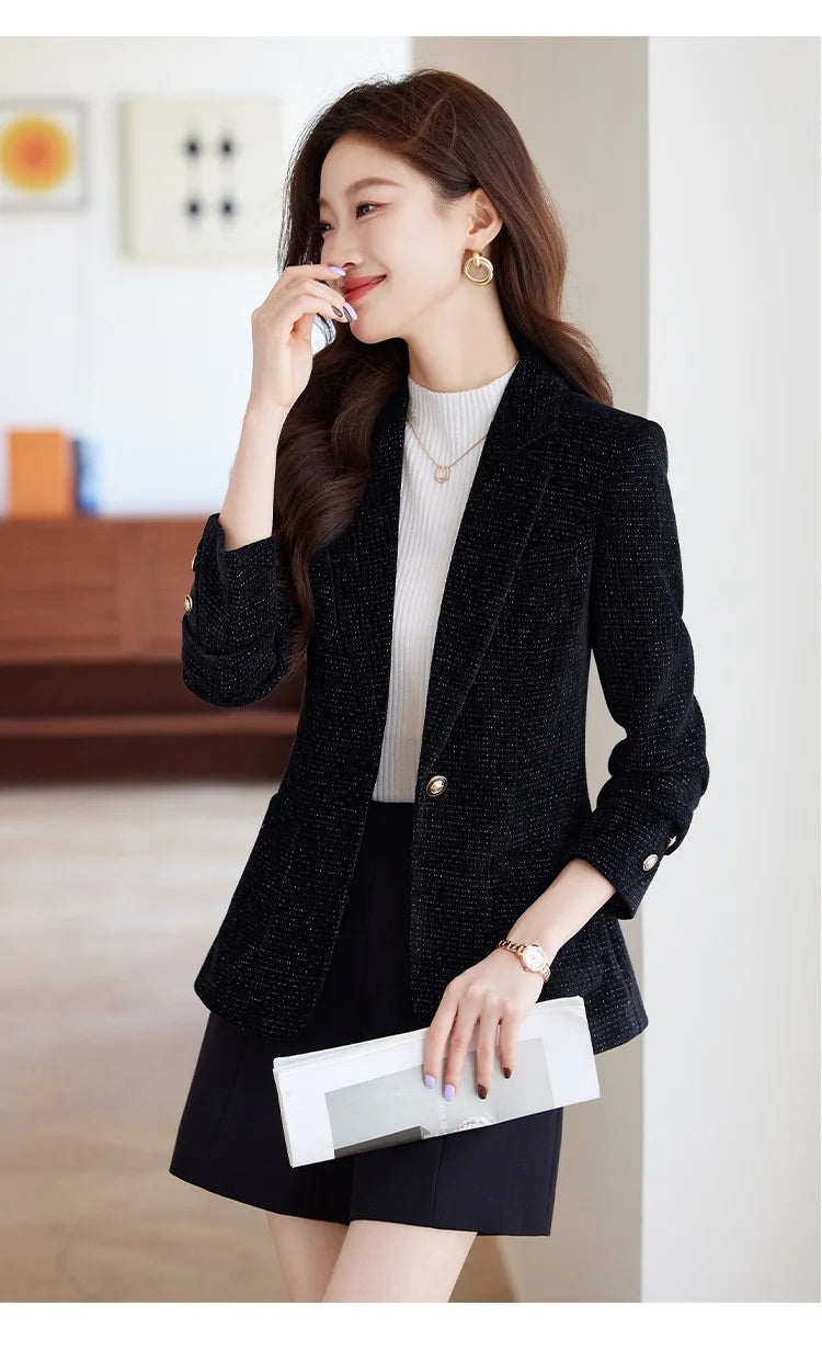 Spring Autumn New Suit Coat Women Fashion Slim Gold velvet Long-sleeved Suit Jacket Female Commuting Business Casual Blazer coat