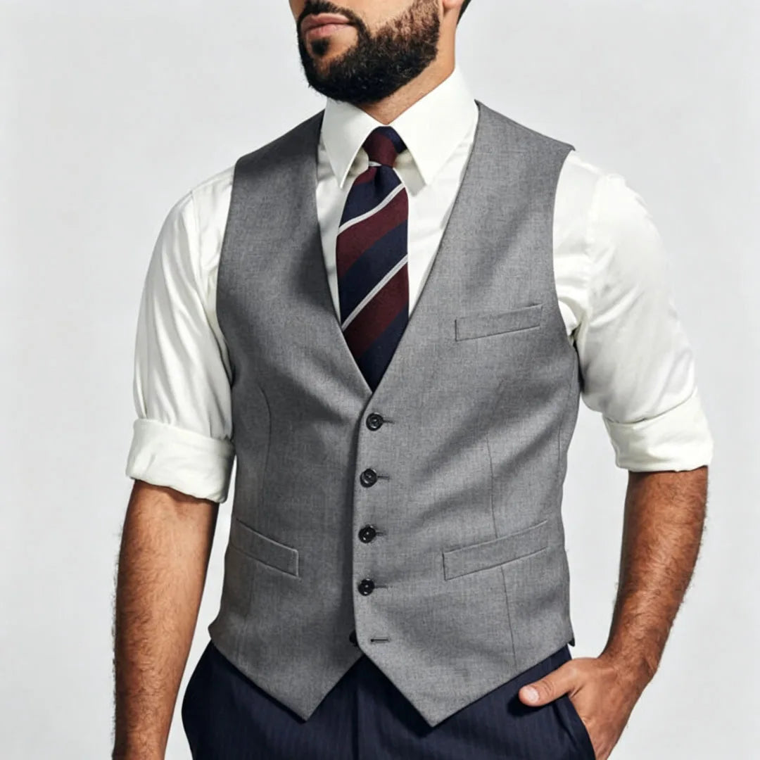 Men's Formal Vest – Single Breasted V-Neck Suit Waistcoat for Weddings & Business
