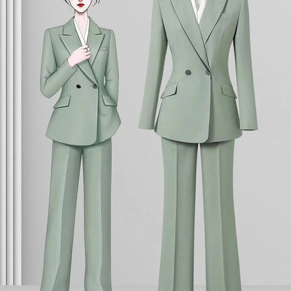 Matcha Green Women's 2 Pieces Pant Suits Lady Business Office Suits Slim Fit Peak Lapel Jacket Womens Tuxedo Casual Female Suits
