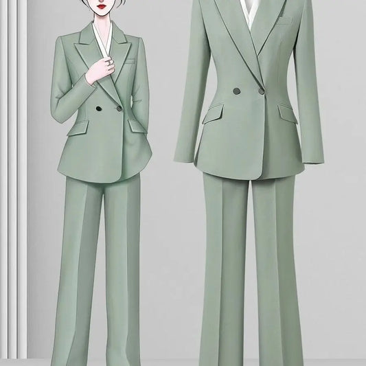 Matcha Green Women's 2 Pieces Pant Suits Lady Business Office Suits Slim Fit Peak Lapel Jacket Womens Tuxedo Casual Female Suits