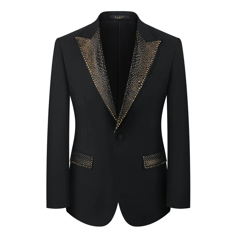 Rhinestone Lapel 3 Piece Suit Set (vest+Blazer+Trousers) Business Formal Casual Suits Wedding Groom Party Stage Men's Suit M-5XL