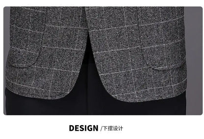 Blazer Fashionable Outdoor Travel Camping Youthful Wedding Versatile Host for Campus Leisure Korean Style Checkered Men's Blazer
