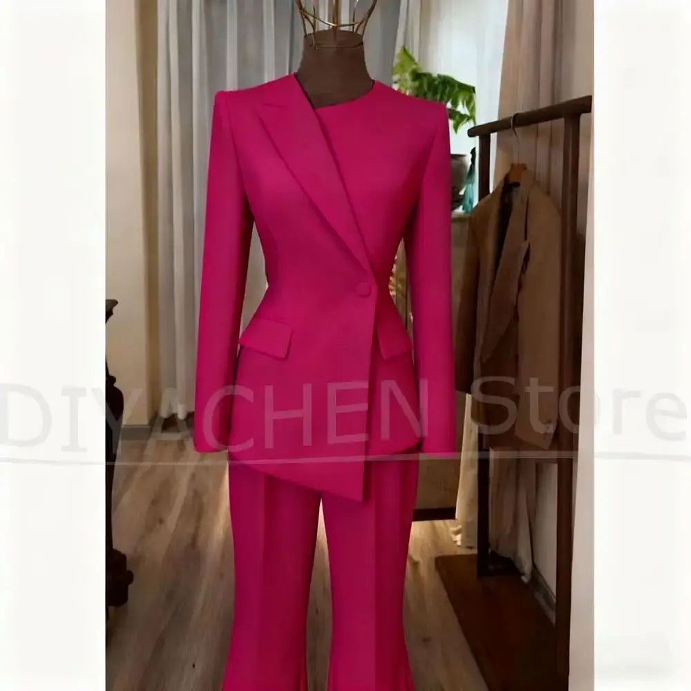 Women's Suit Slim Fit Blazer and Flared Trousers Elegant Formal Outfits Office Casual Party Fashion Pants Sets Two Piece