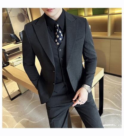 (Jacket + Vest + Pant) Men's Formal Slim Fit Business Work Wedding Stage Tuxedo Fashion Best Men Social Dress Suit 3 Pieces Set