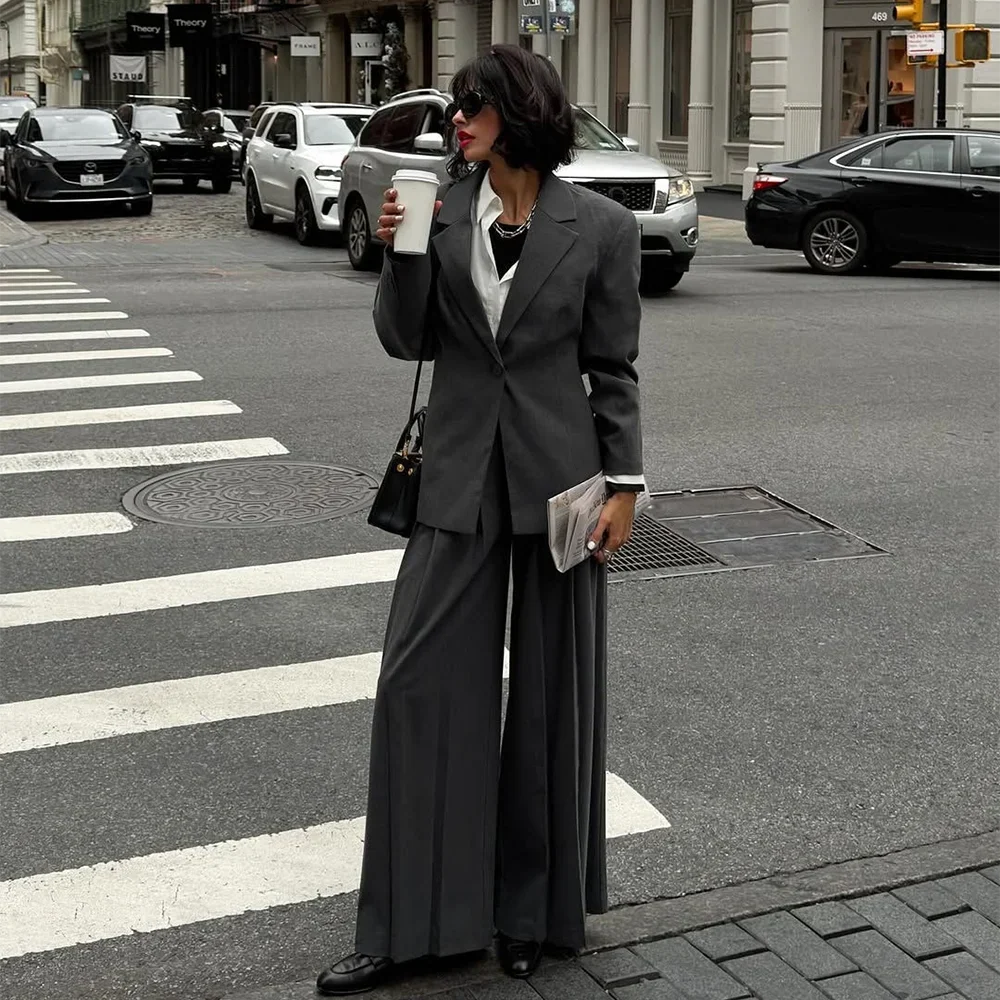 New Designer Women's Suit Jacket Pants Notched Lapel Chic Single Button Daily Casual Female Clothing Formal Two Piece Outfit