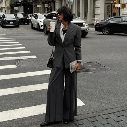New Designer Women's Suit Jacket Pants Notched Lapel Chic Single Button Daily Casual Female Clothing Formal Two Piece Outfit