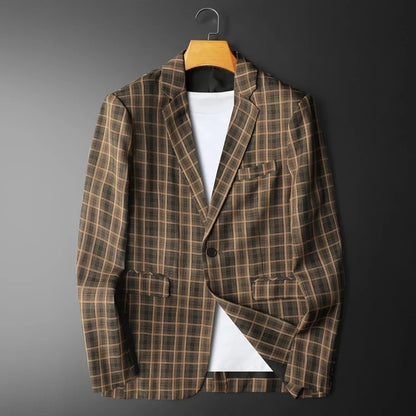 2025 Spring Classic Checkered Suit Jacket Men High End Business Casual Blazers Streetwear Social Wedding Groom Dress Blazer