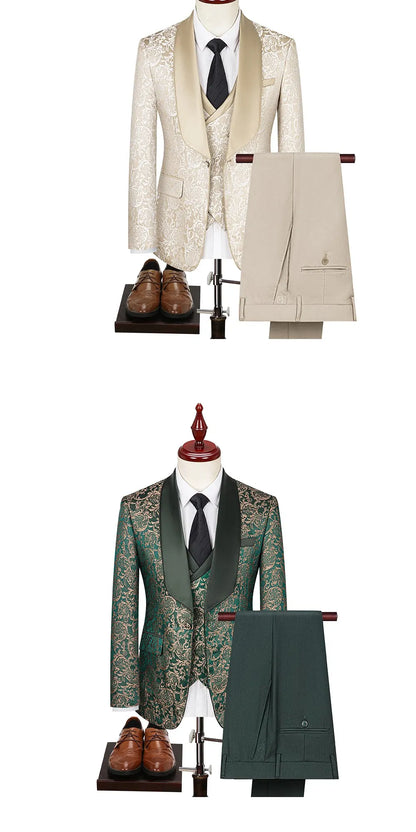 Men's Three-Piece Wedding Suit – Slim Fit British Style Formal Set for Groom