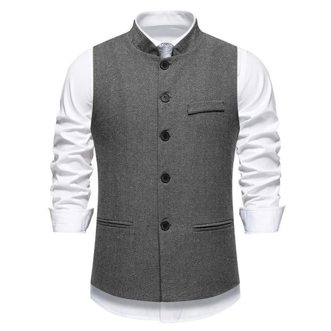 Men's Vest – Herringbone Single-Breasted Waistcoat for Weddings & Business