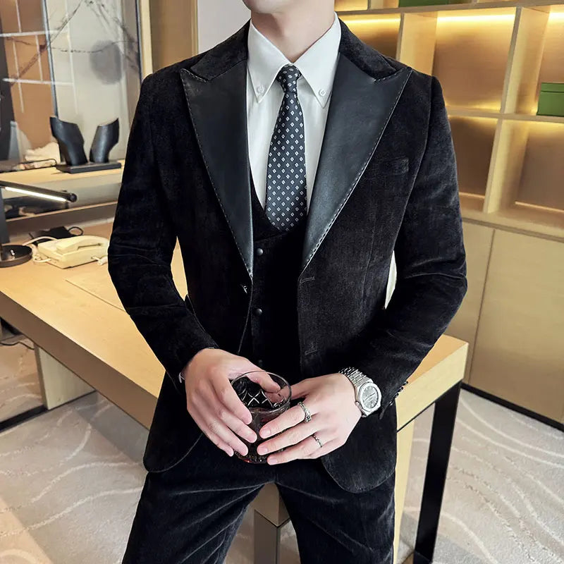Men's Slim Fit 3-Piece Suit – Smart Casual & Wedding Formal Set