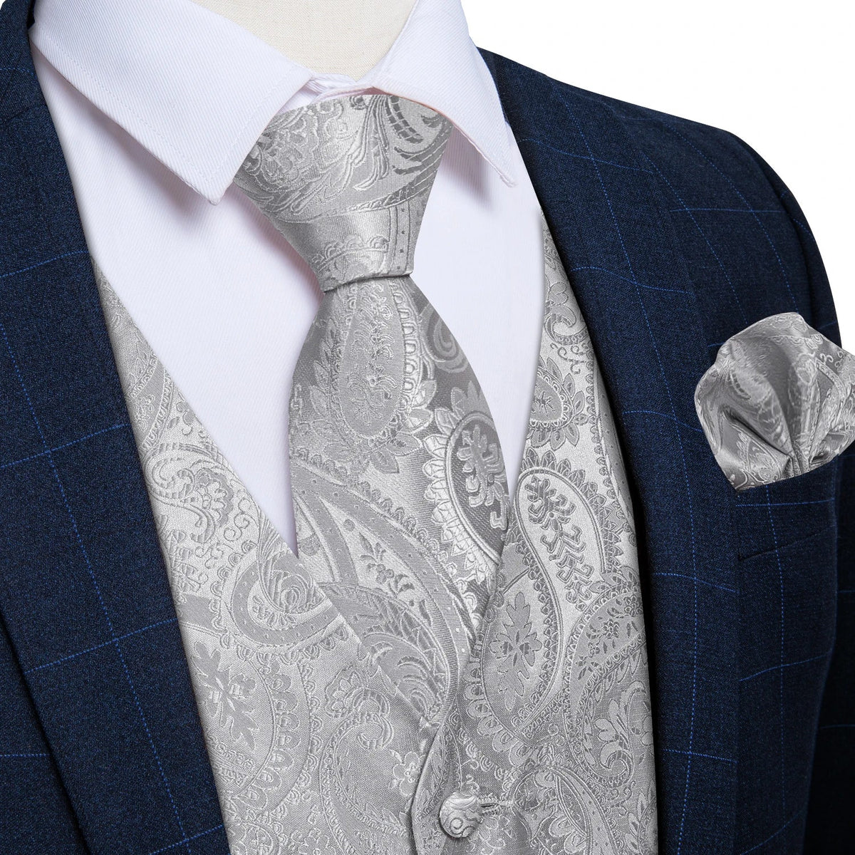 Men's Paisley Waistcoat Set – Single Breasted Formal Vest with Necktie and Pocket Square for Weddings and Business Events