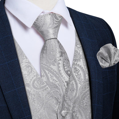 Men's Paisley Waistcoat Set – Single Breasted Formal Vest with Necktie and Pocket Square for Weddings and Business Events