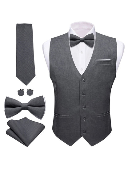 Men's Formal Vest Set 5-Piece Satin Waistcoat with Tie for Weddings and Business