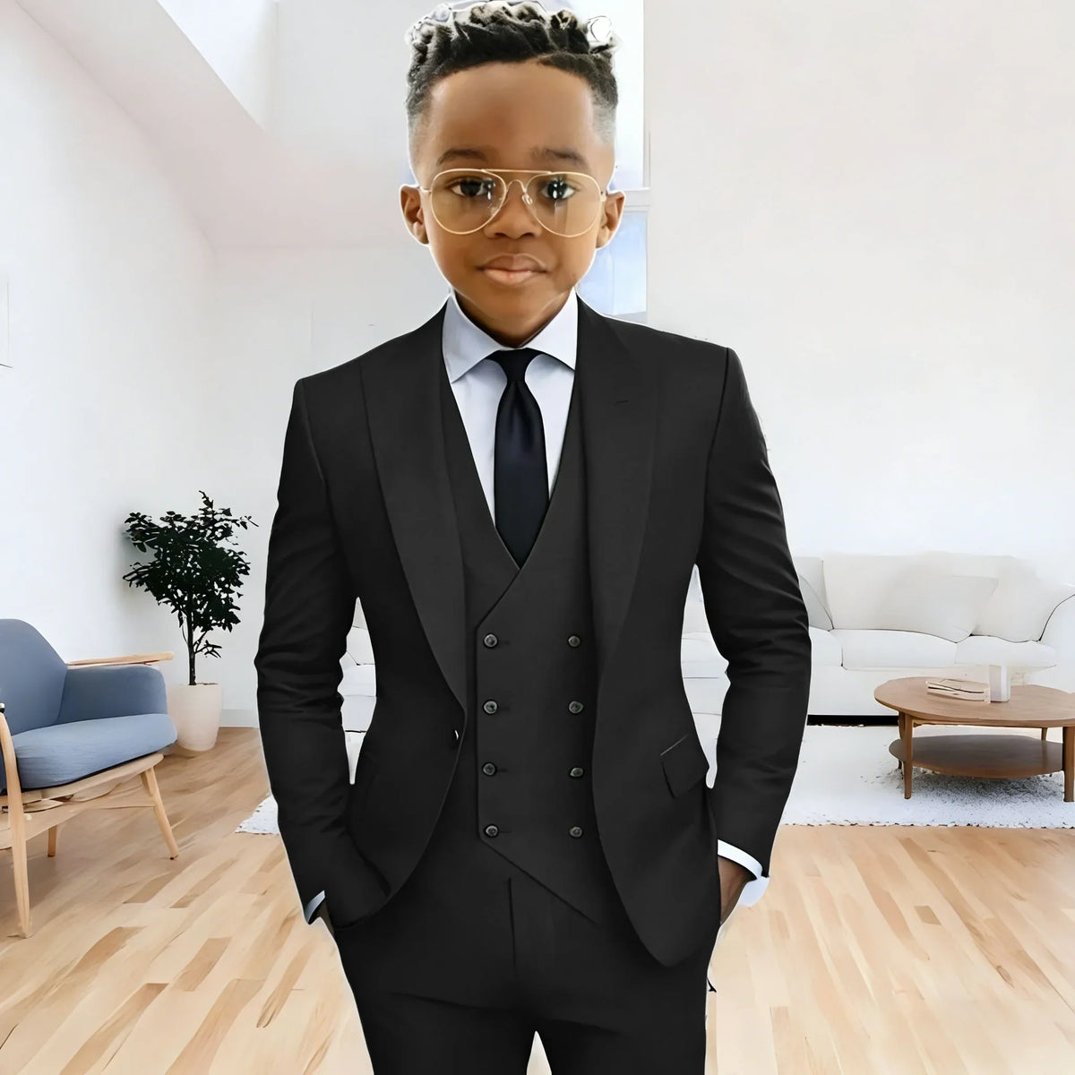 Dark Green boy's suit 3-piece jacket vest pants Peaked lapel slim fit attire for wedding prom dinner party custom kids tuxedo