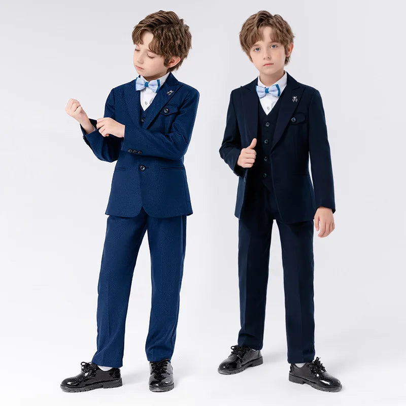 Gentleman Kids Slim 4Pieces/Set Jacket Vest Pants Bowtie Party Dress Children Ceremony Photograph Suit Boys Performance Costume