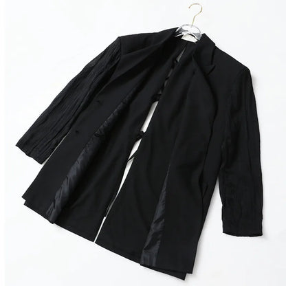 Women Chic Blazer Pleated Long Sleeves Single Breasted Notched Collar Back Lace-up Elegant Ins Coat New Spring 2026 HK19456