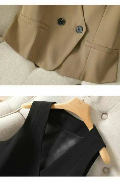 Women's Streetwear Fashion Double Breasted Suit Vest Casual Elegant Short Vest Office Ladies Waistcoat Female Sleeveless Jacket