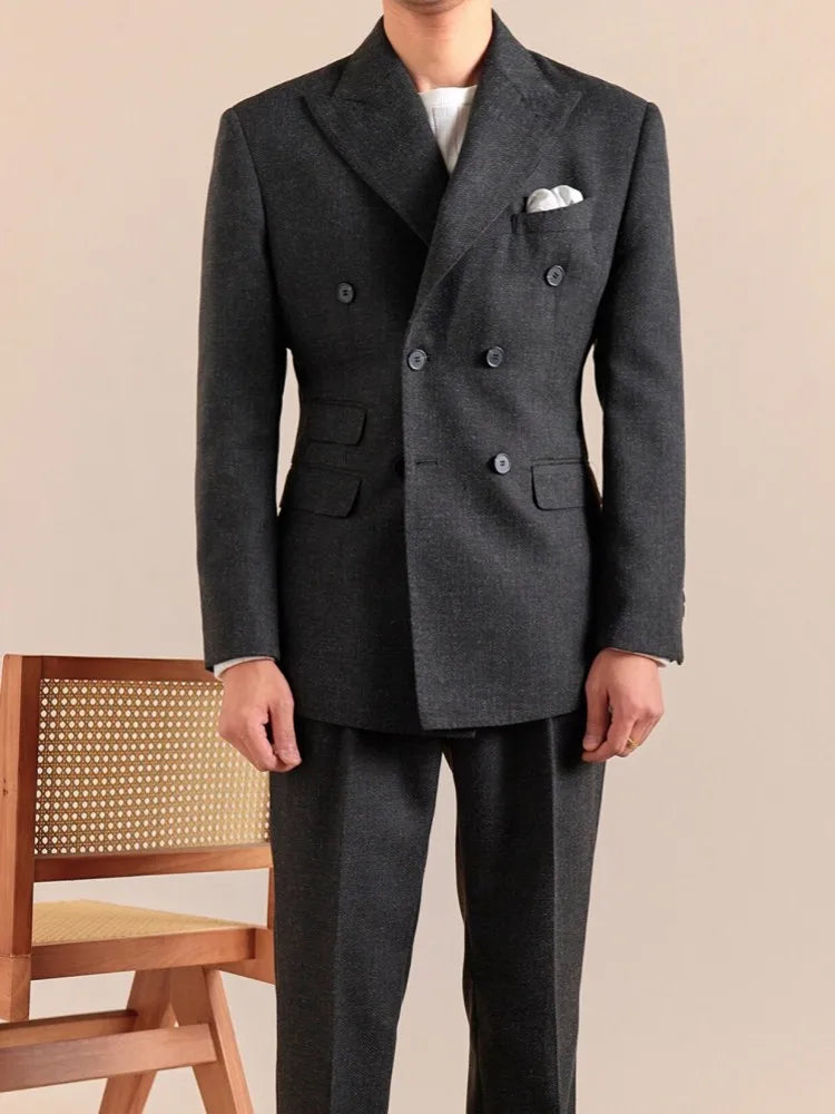 Business Men Work Two Piece Set Double Breasted Blazer Jacket Suit Matching Sets Slim Fit Autumn New Office Man Outfits Suits
