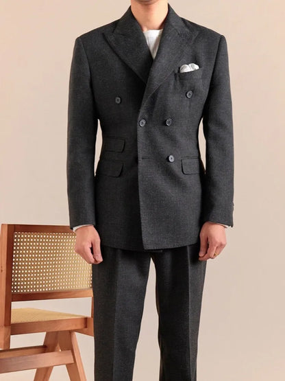 Business Men Work Two Piece Set Double Breasted Blazer Jacket Suit Matching Sets Slim Fit Autumn New Office Man Outfits Suits