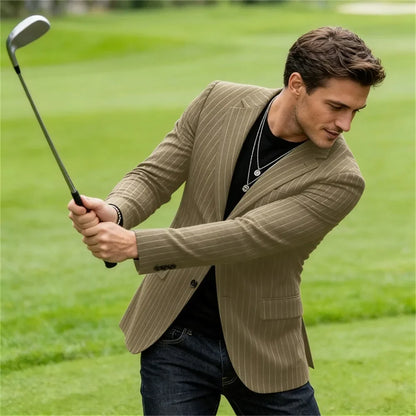 Men's Striped Blazer Casual Slim Fit Suit Jacket 2026 New Business Casual Single Breasted Blazer for Men Office Wedding Party Co