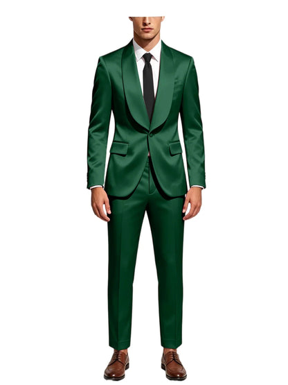 Men's Satin Suit 2-Piece Slim Fit Shawl Lapel Tuxedo for Wedding & Formal Events