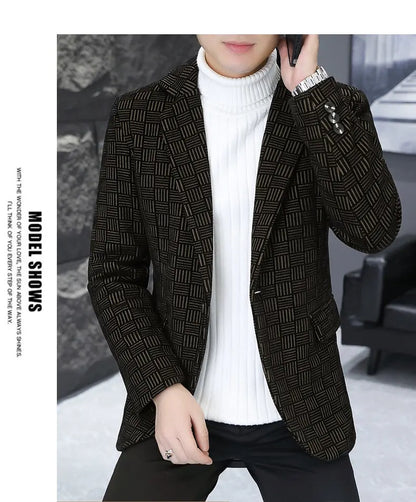 2026 Blazer Autumn and Winter Men's Fashion Outdoor Wedding Trend Slimming Business Casual Korean Version Thickened Warm Blazer