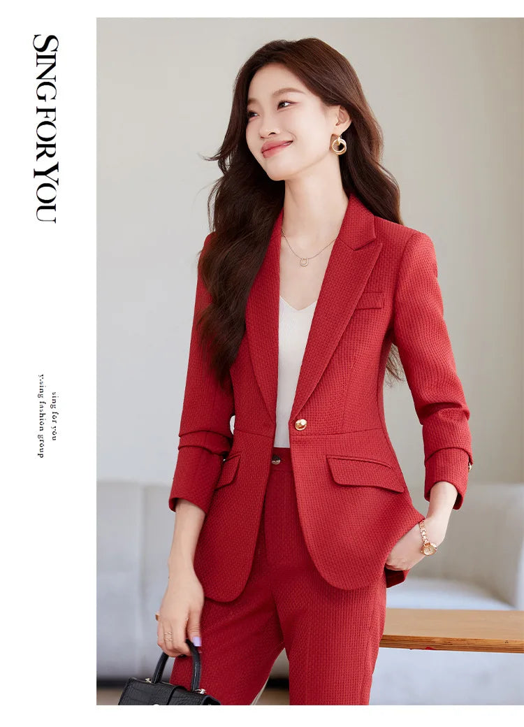 Casual Blazer Suits for Women Office Wear Long Sleeve Single Button Jacket 2 Pieces Set Chic Fashion Pant Suits Elegant Ladies