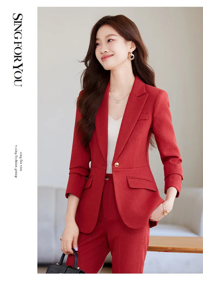 Casual Blazer Suits for Women Office Wear Long Sleeve Single Button Jacket 2 Pieces Set Chic Fashion Pant Suits Elegant Ladies