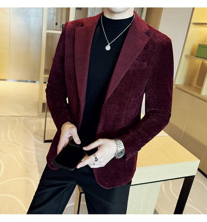2025 Autumn Winter Velvet Suit Jacket Men Casual Business Blazers Wedding Groom Social Banquet Party Formal Blazer Men Clothing